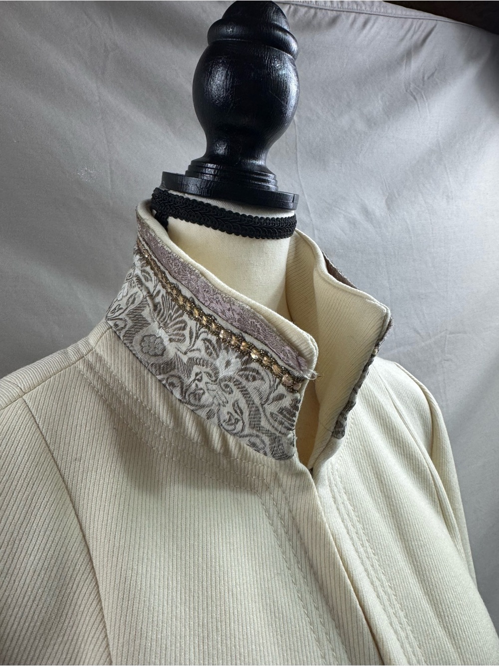 ZARA Collection Wool Blend Embellished Collar & Cuff Long Coat Cream - Picture 11 of 15